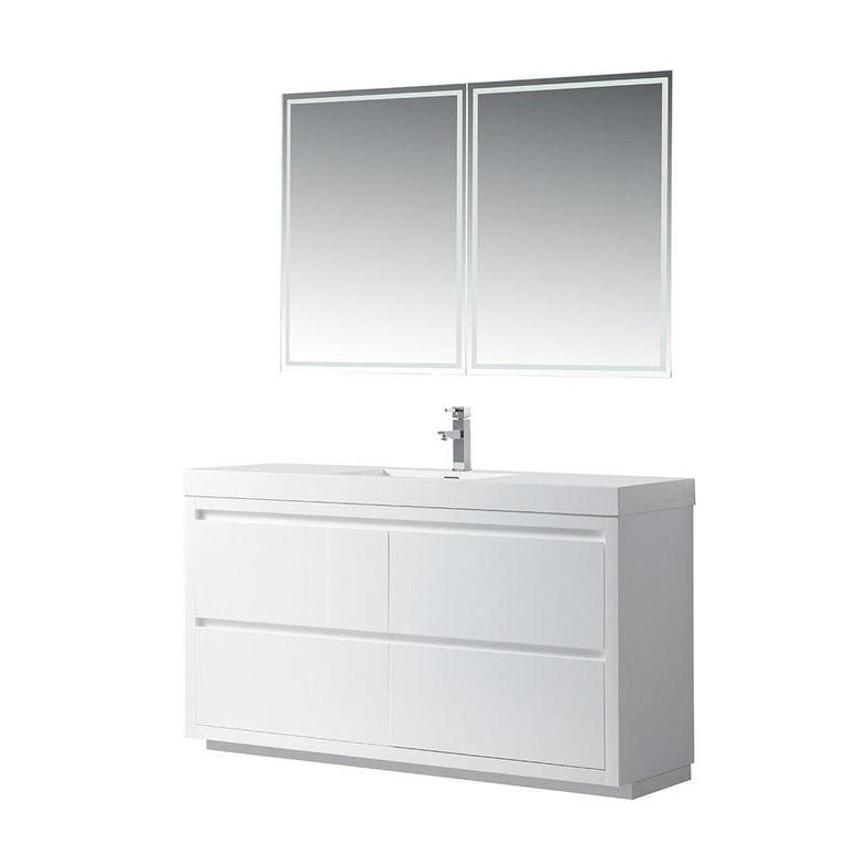 Annecy 60 in. W x 18.5 in. D x 32 in. H Bathroom Vanity in White with Single Basin Top in White Resin