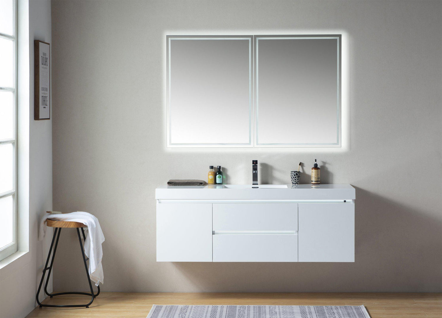 Vanity Art LED Lighted Wall-Hung Single-Sink Vanity With Resin Top, 60"