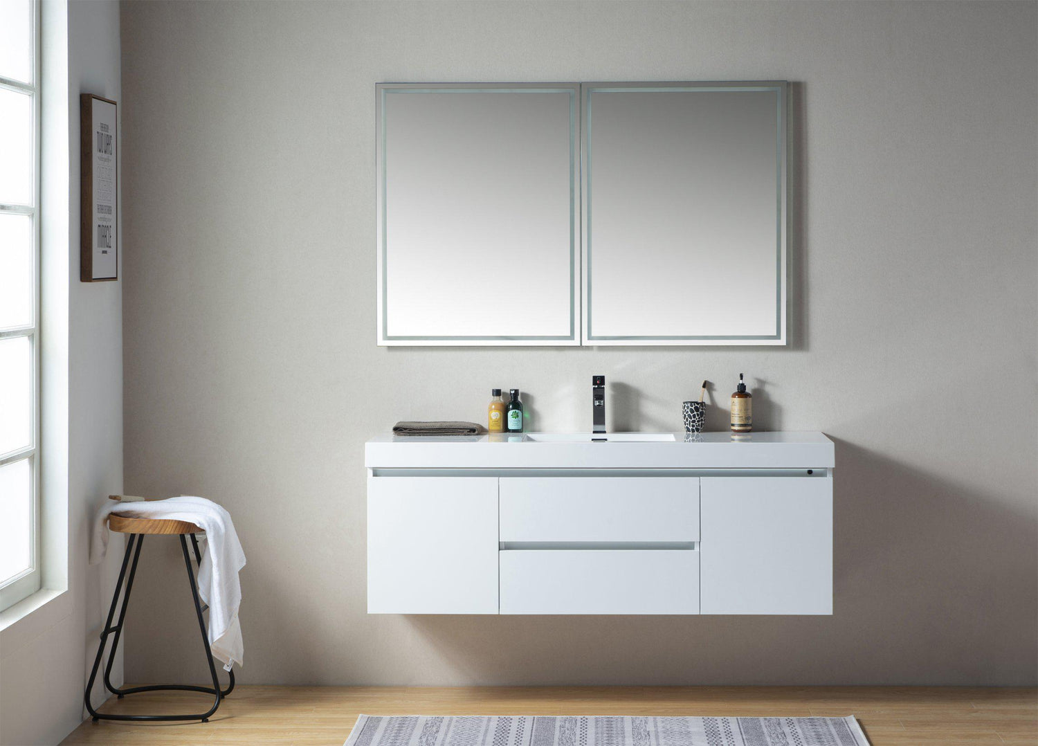 Vanity Art Wall-Hung Single-Sink Bathroom Vanity With Resin Top, 60"