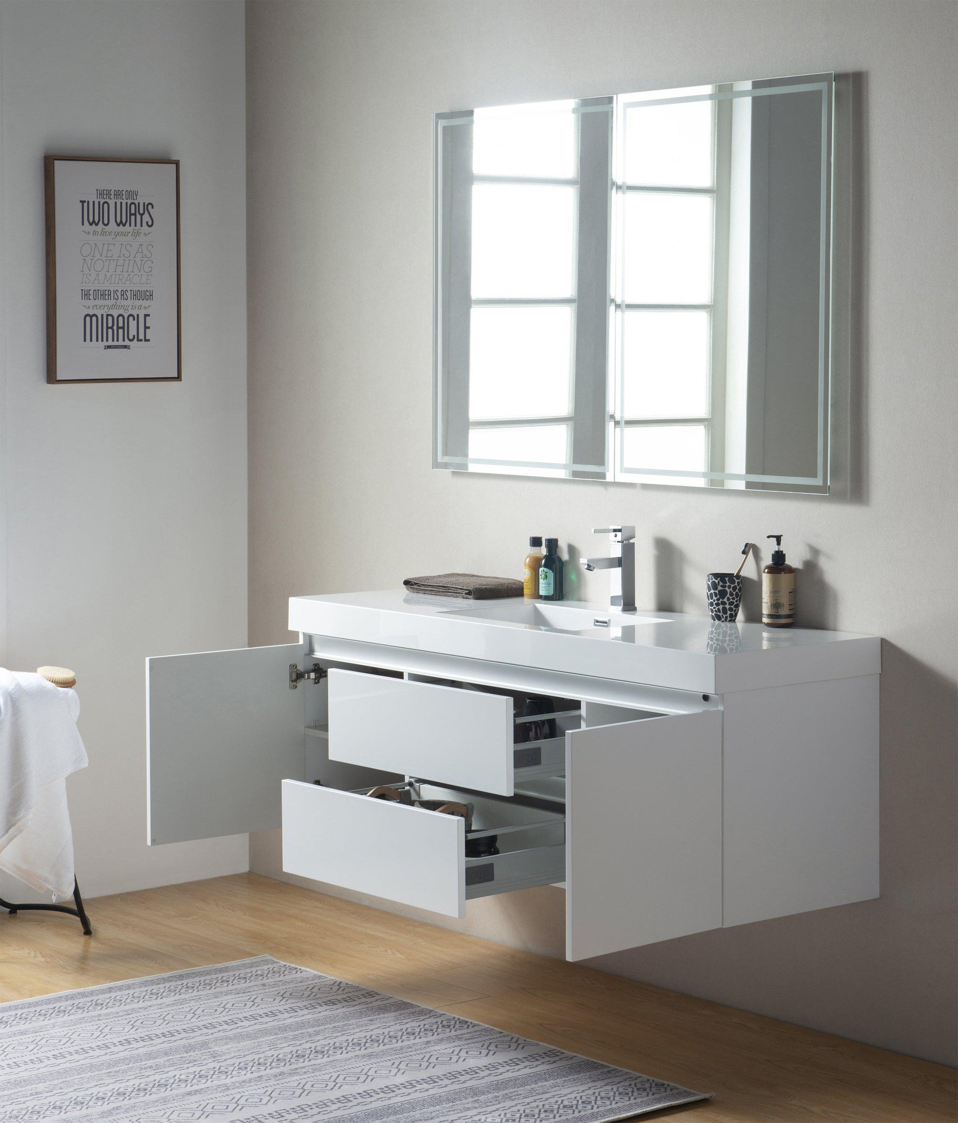 Vanity Art Wall-Hung Single-Sink Bathroom Vanity With Resin Top, 60"