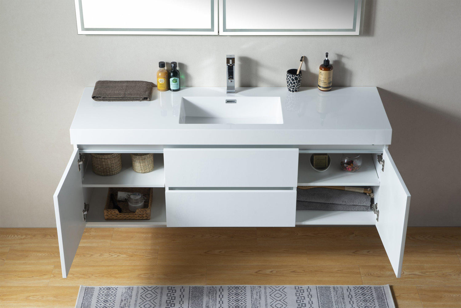 Vanity Art Wall-Hung Single-Sink Bathroom Vanity With Resin Top, 60"