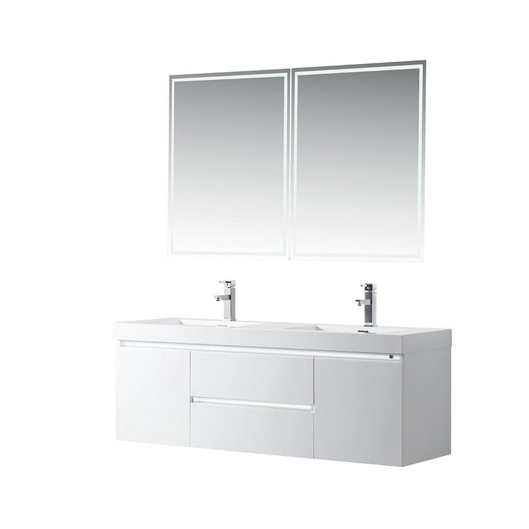 Vanity Art LED Lighted Wall-Hung Double-Sink Vanity With Resin Top, 60"
