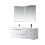 Vanity Art Glossy White Resin Top 60-inch Wall-hung Double Sink Bathroom Vanity