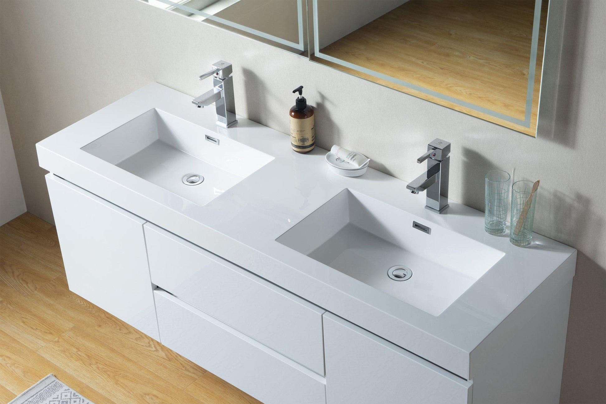 Vanity Art LED Lighted Wall-Hung Double-Sink Vanity With Resin Top, 60"