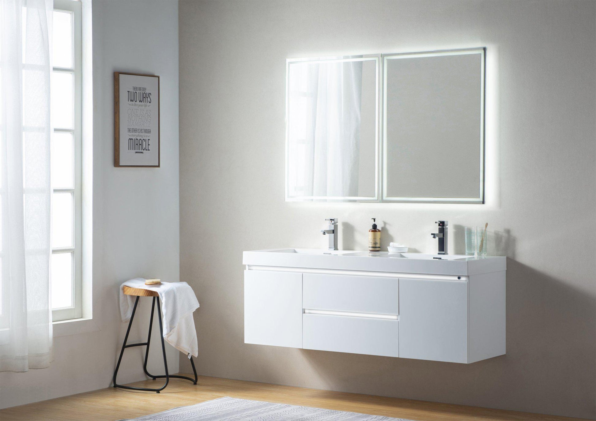 Vanity Art LED Lighted Wall-Hung Double-Sink Vanity With Resin Top, 60"