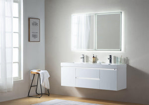 Vanity Art LED Lighted Wall-Hung Double-Sink Vanity With Resin Top, 60"