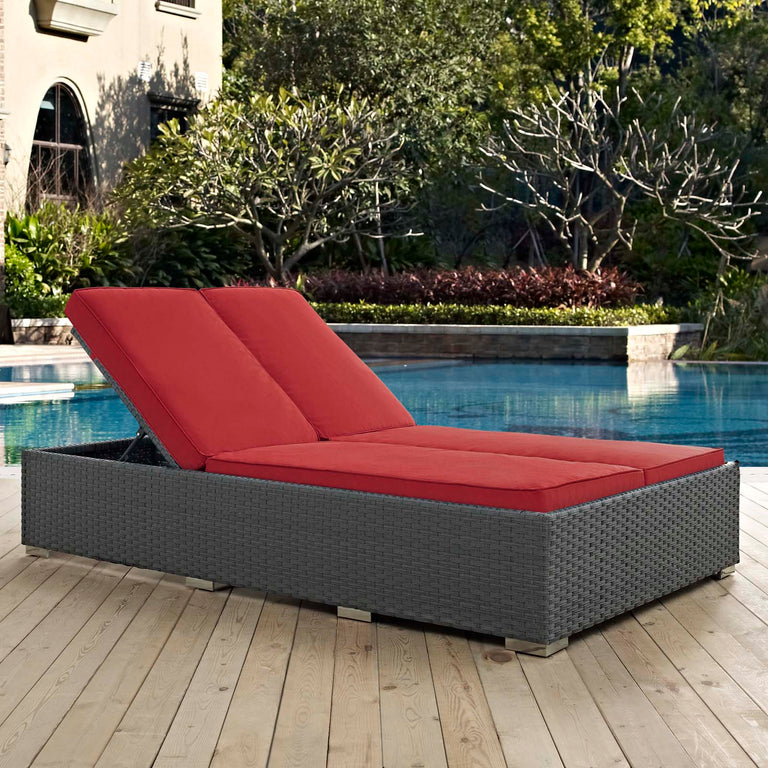Sojourn Outdoor Patio Sunbrella® Double Chaise in Chocolate Red, EEI-1983-CHC-RED