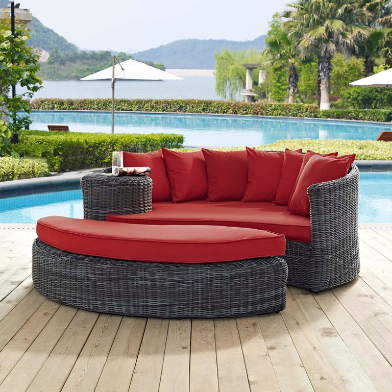 Summon Outdoor Patio Sunbrella® Daybed in Canvas Red, EEI-1993-GRY-RED