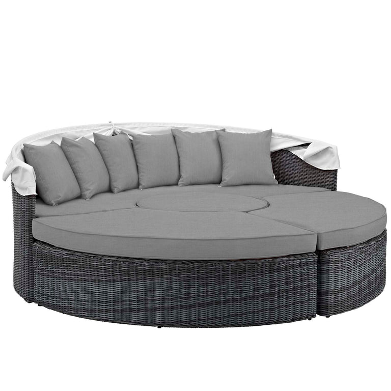 Summon Canopy Outdoor Patio Sunbrella® Daybed in Canvas Gray, EEI-1997-GRY-GRY