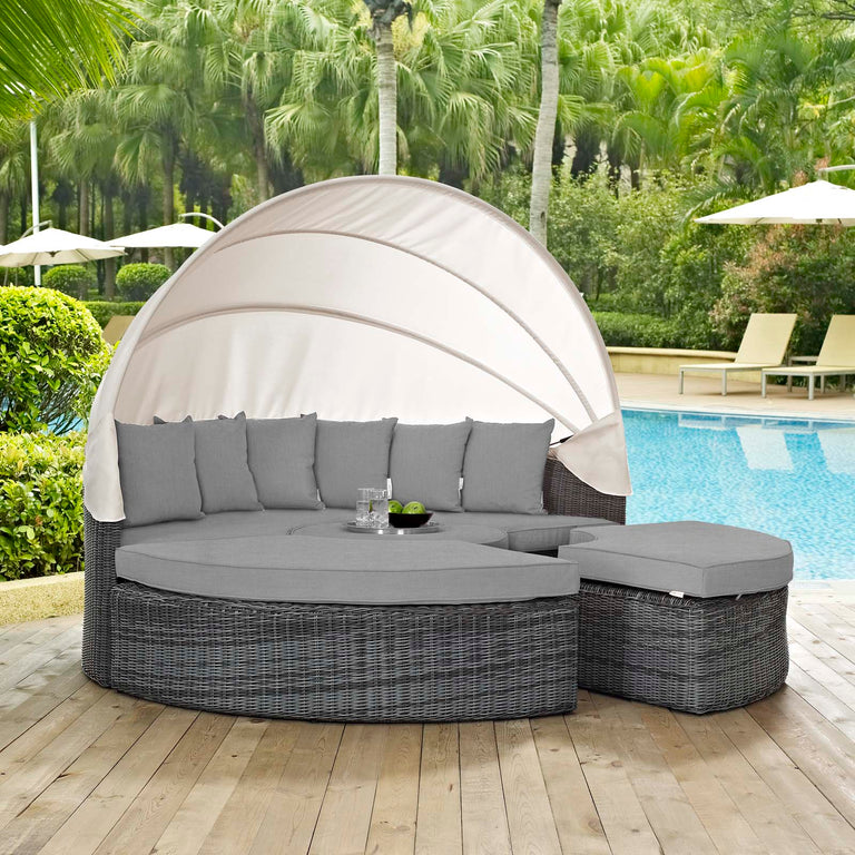 Summon Canopy Outdoor Patio Sunbrella® Daybed in Canvas Gray, EEI-1997-GRY-GRY