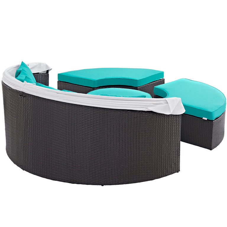 Convene Canopy Outdoor Patio Daybed in Espresso Turquoise, EEI-2173-EXP-TRQ-SET