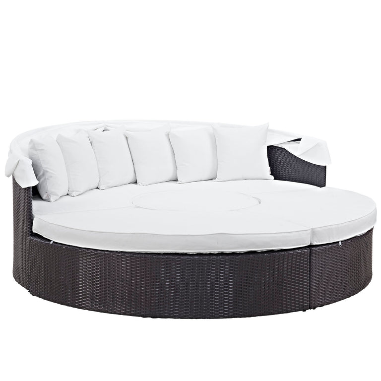 Convene Canopy Outdoor Patio Daybed in Espresso White, EEI-2173-EXP-WHI-SET