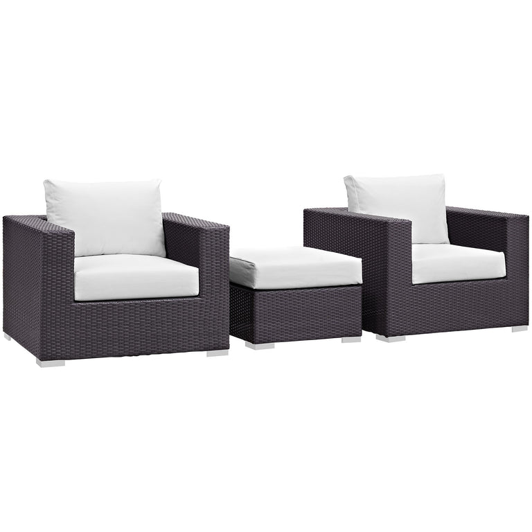 Convene 3 Piece Outdoor Patio Sofa Set in Espresso White, EEI-2174-EXP-WHI-SET