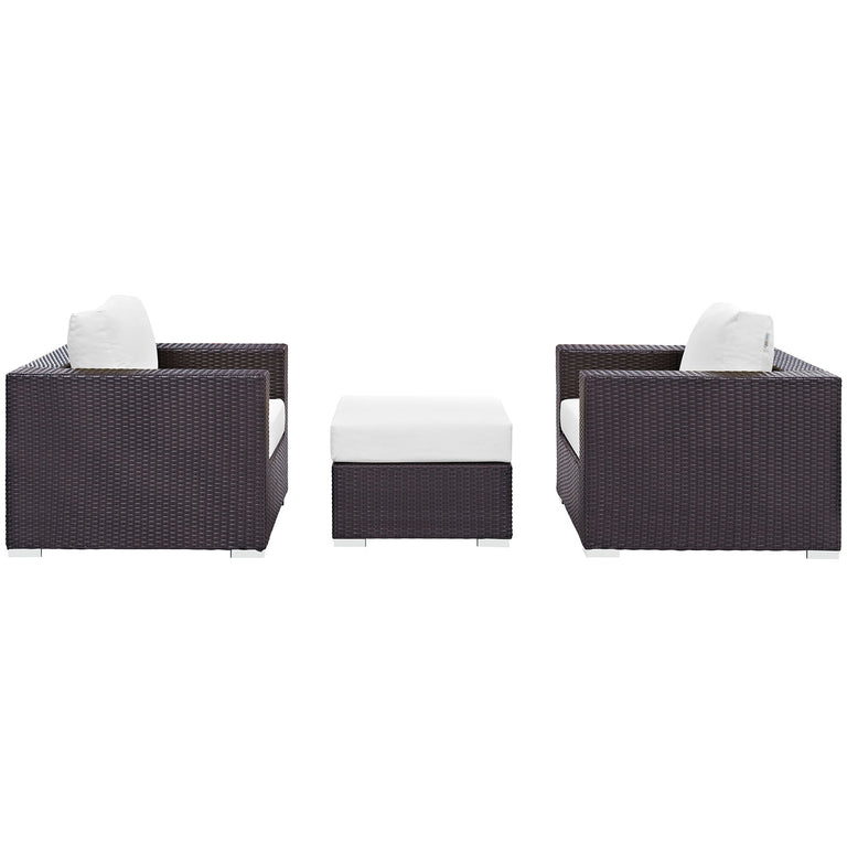 Convene 3 Piece Outdoor Patio Sofa Set in Espresso White, EEI-2174-EXP-WHI-SET
