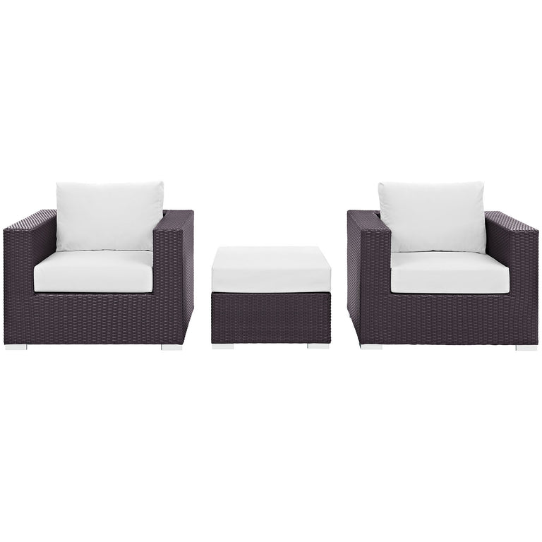 Convene 3 Piece Outdoor Patio Sofa Set in Espresso White, EEI-2174-EXP-WHI-SET