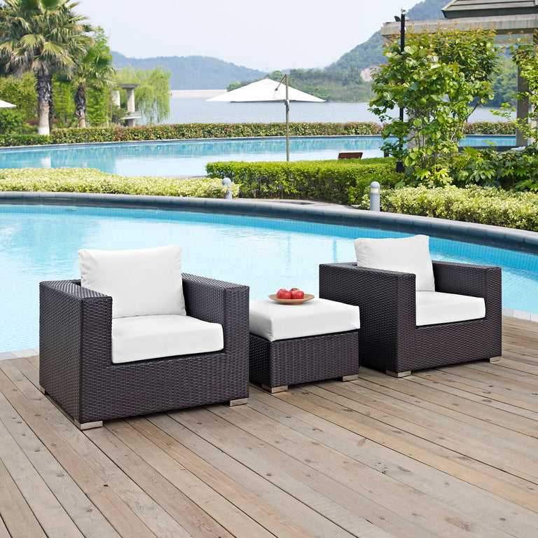 Convene 3 Piece Outdoor Patio Sofa Set in Espresso White, EEI-2174-EXP-WHI-SET