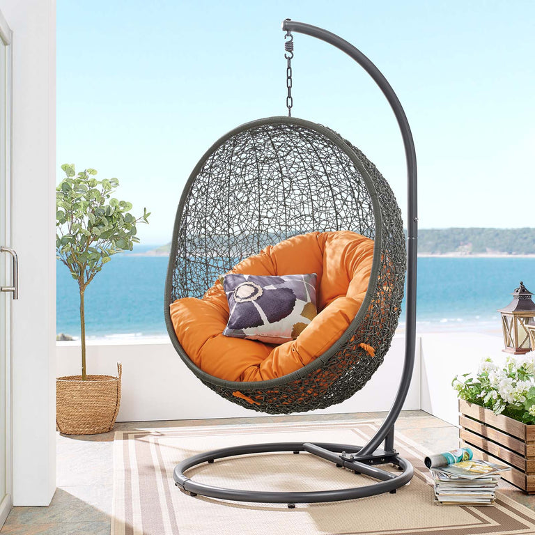 Hide Outdoor Patio Swing Chair With Stand in Gray Orange, EEI-2273-GRY-ORA