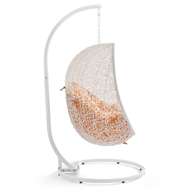 Hide Outdoor Patio Swing Chair With Stand in White Orange, EEI-2273-WHI-ORA