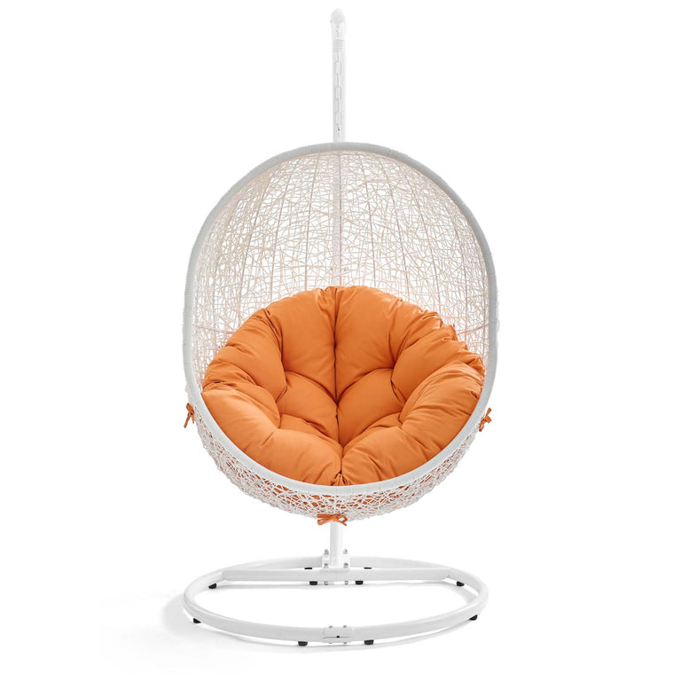 Hide Outdoor Patio Swing Chair With Stand in White Orange, EEI-2273-WHI-ORA