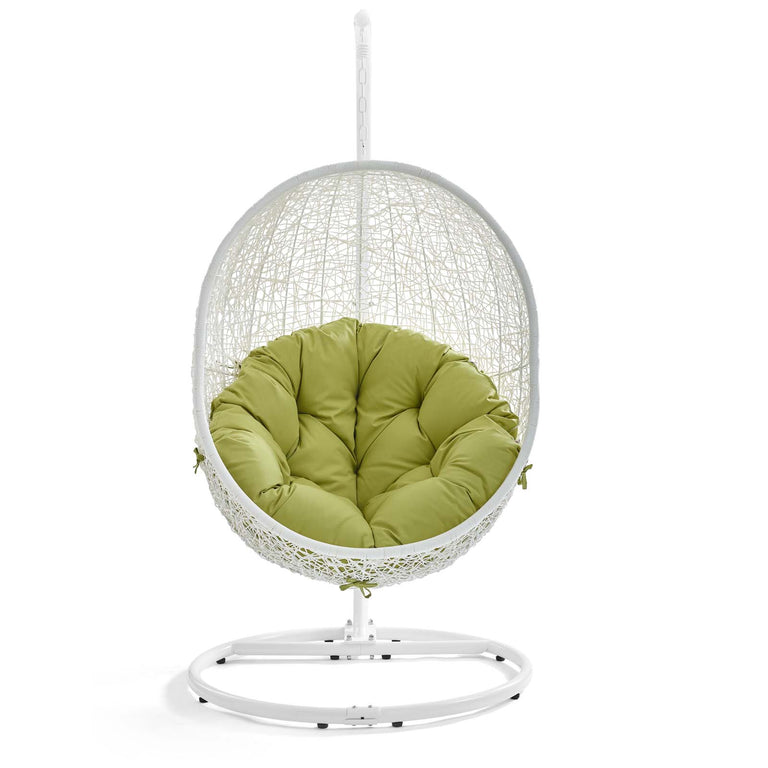 Hide Outdoor Patio Swing Chair With Stand in White Peridot, EEI-2273-WHI-PER