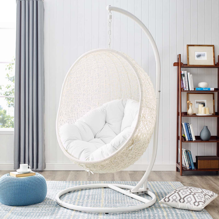 Hide Outdoor Patio Swing Chair With Stand in White, EEI-2273-WHI-WHI