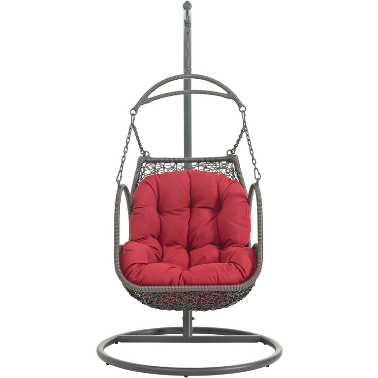 Arbor Outdoor Patio Wood Swing Chair in Red, EEI-2279-RED-SET