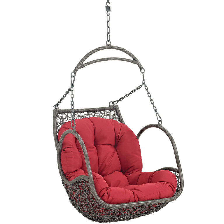 Arbor Outdoor Patio Wood Swing Chair in Red, EEI-2279-RED-SET