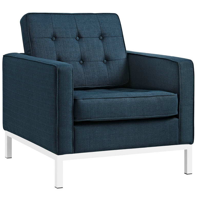 Loft 2 Piece Upholstered Fabric Sofa and Armchair Set in Azure, EEI-2443-AZU-SET