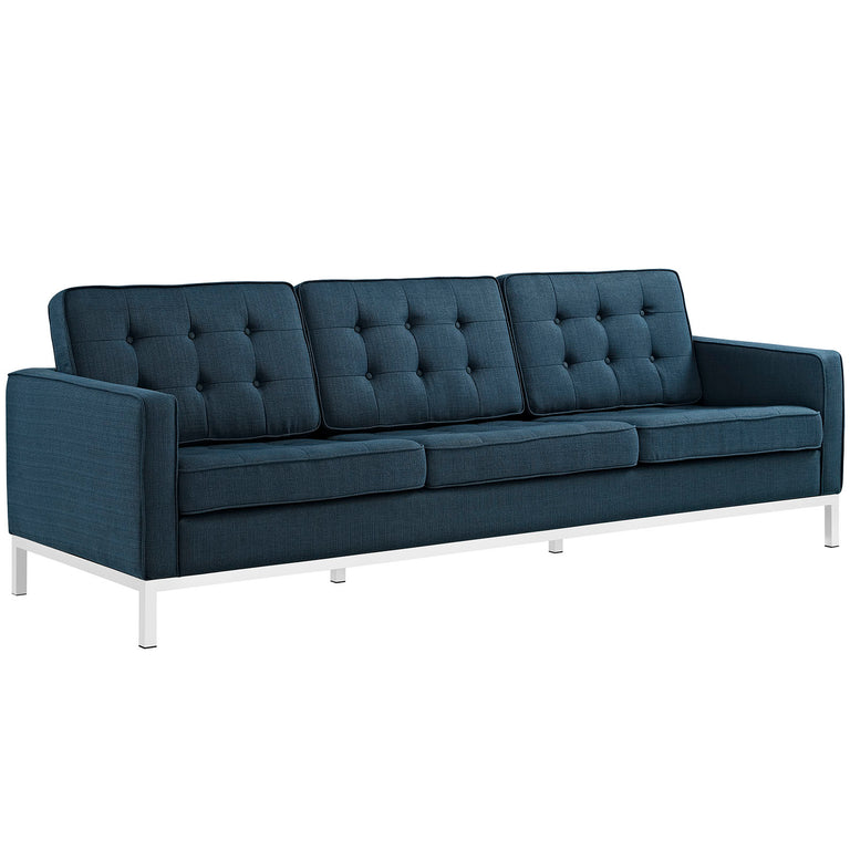 Loft 2 Piece Upholstered Fabric Sofa and Armchair Set in Azure, EEI-2443-AZU-SET