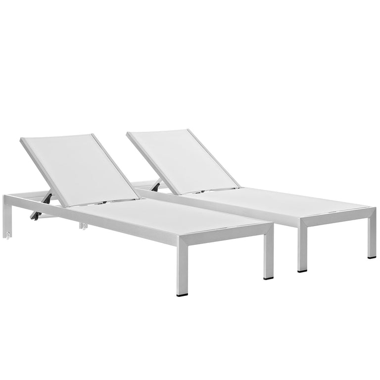 Shore Chaise Outdoor Patio Aluminum Set of 2 in Silver White, EEI-2472-SLV-WHI-SET