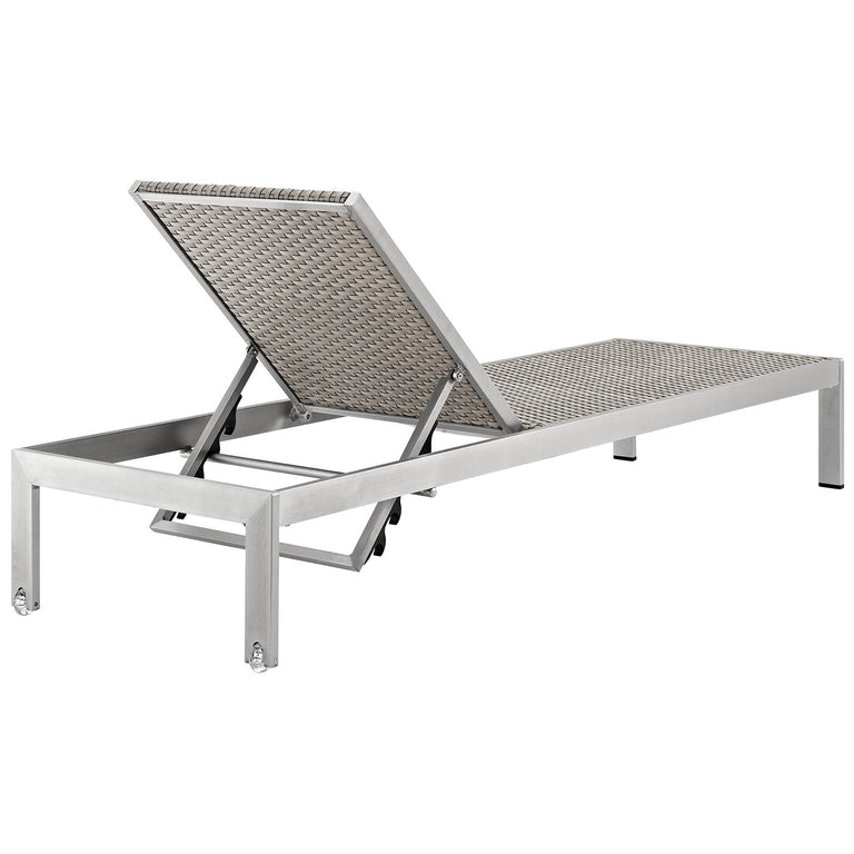 Shore Chaise Outdoor Patio Aluminum Set of 2 in Silver Gray, EEI-2477-SLV-GRY-SET