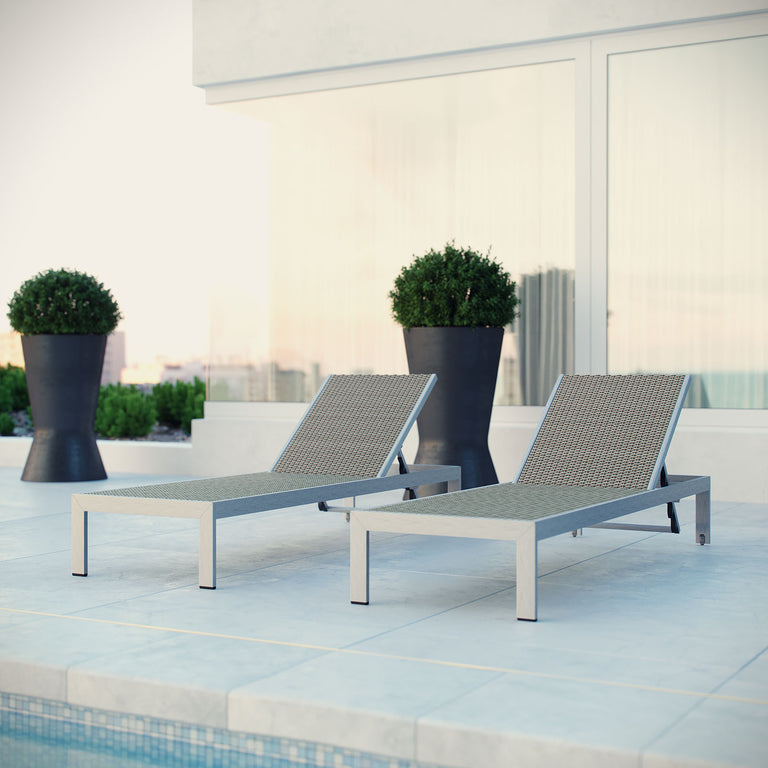 Shore Chaise Outdoor Patio Aluminum Set of 2 in Silver Gray, EEI-2477-SLV-GRY-SET