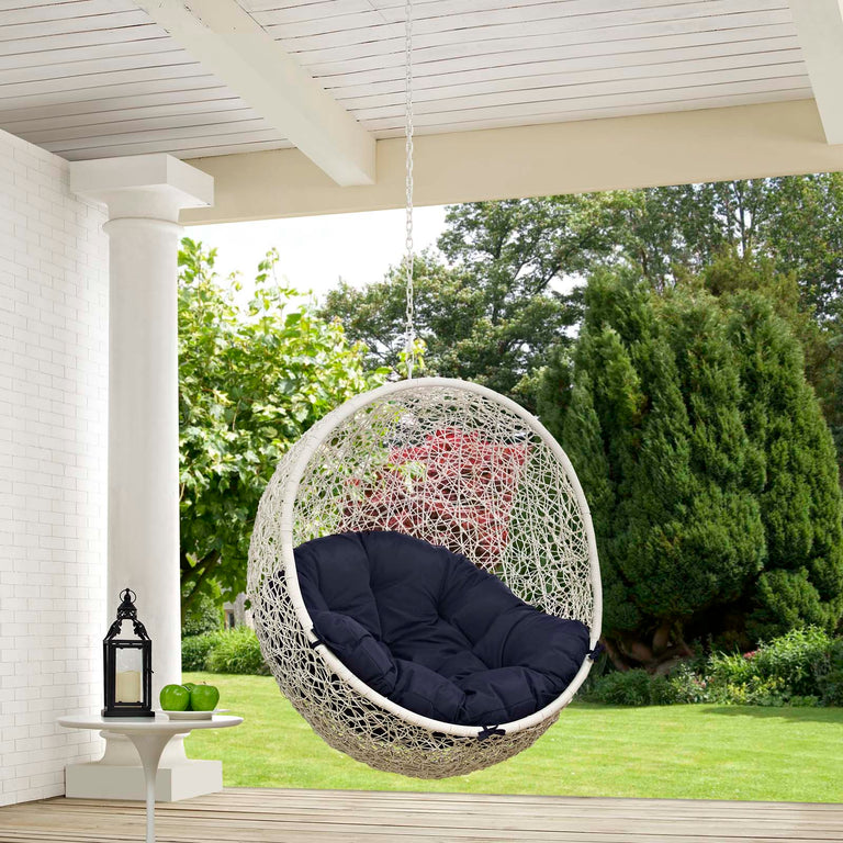 Hide Outdoor Patio Swing Chair Without Stand in White Navy, EEI-2654-WHI-NAV