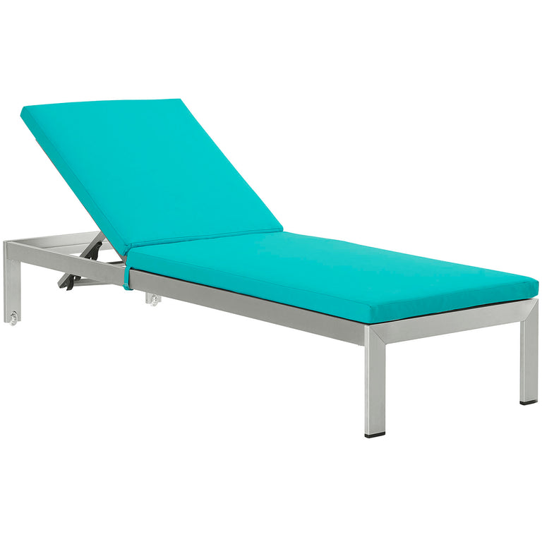 Shore Outdoor Patio Aluminum Chaise with Cushions in Silver Turquoise, EEI-2660-SLV-TRQ