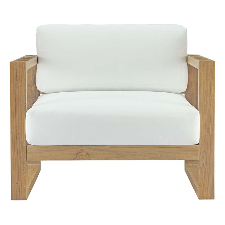 Upland Outdoor Patio Teak Armchair in Natural White, EEI-2706-NAT-WHI