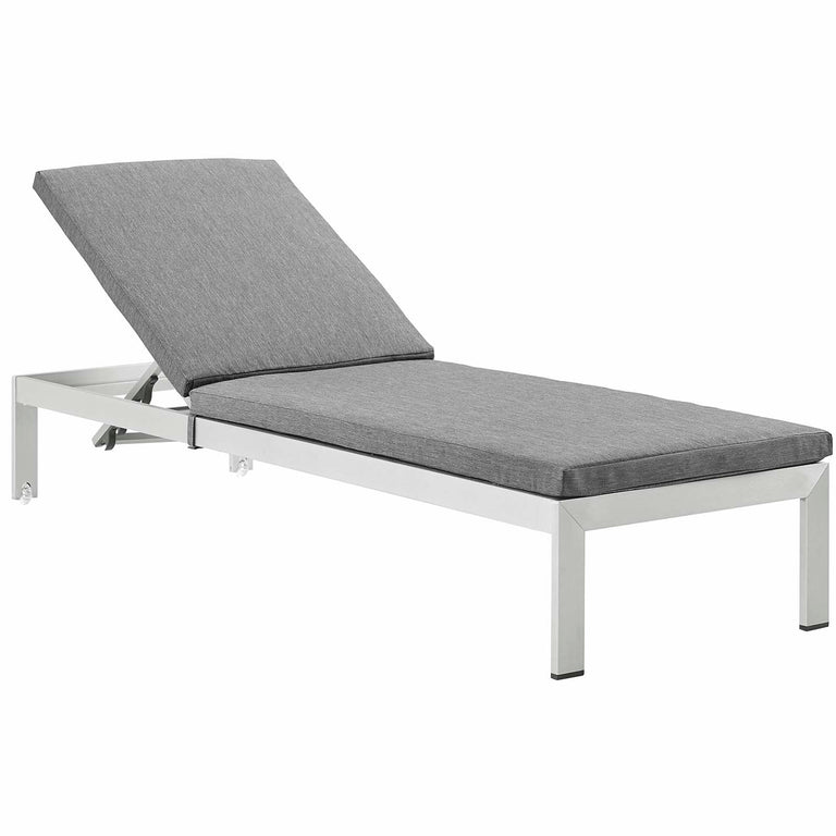 Shore 3 Piece Outdoor Patio Aluminum Chaise with Cushions in Silver Gray, EEI-2736-SLV-GRY-SET