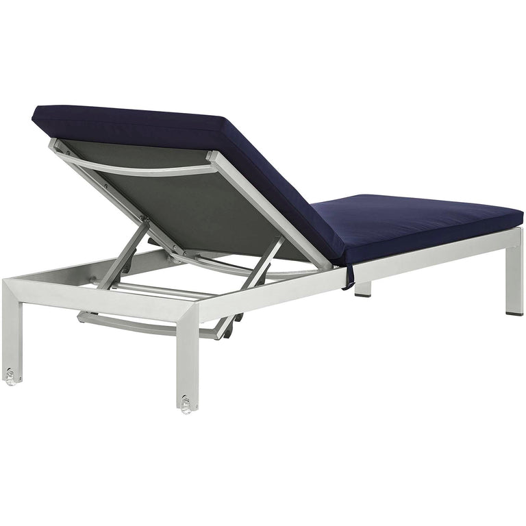 Shore Chaise with Cushions Outdoor Patio Aluminum Set of 2 in Silver Navy, EEI-2737-SLV-NAV-SET