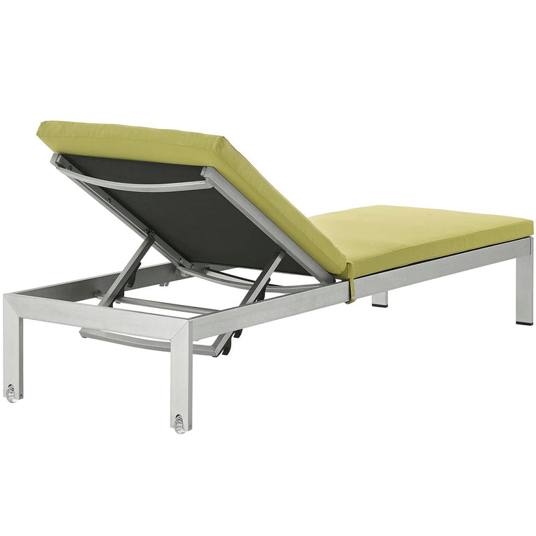 Shore Chaise with Cushions Outdoor Patio Aluminum Set of 2 in Silver Peridot, EEI-2737-SLV-PER-SET