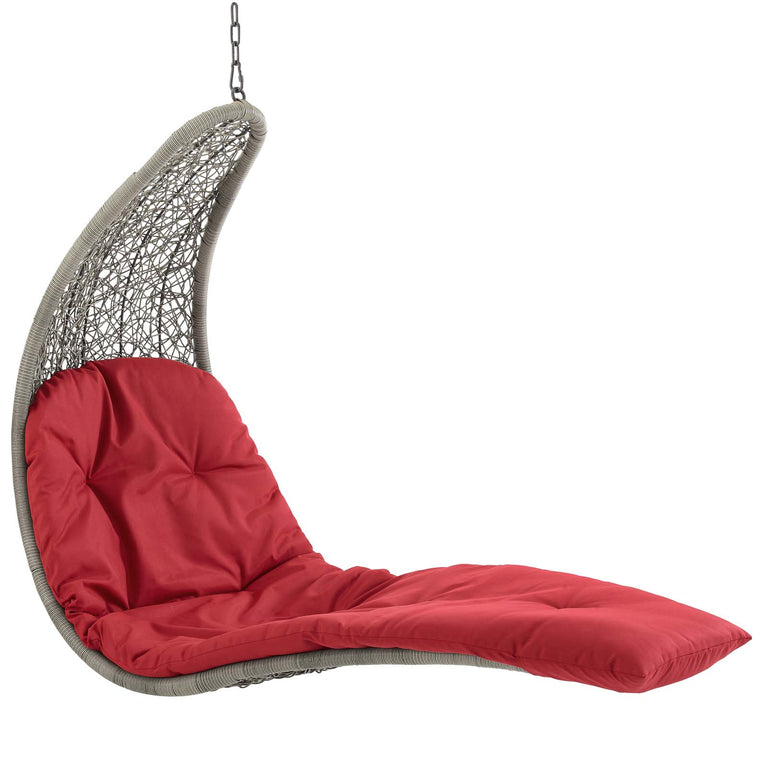 Landscape Hanging Chaise Lounge Outdoor Patio Swing Chair in Light Gray Red, EEI-2952-LGR-RED