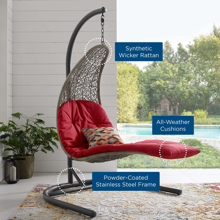 Landscape Hanging Chaise Lounge Outdoor Patio Swing Chair in Light Gray Red, EEI-2952-LGR-RED