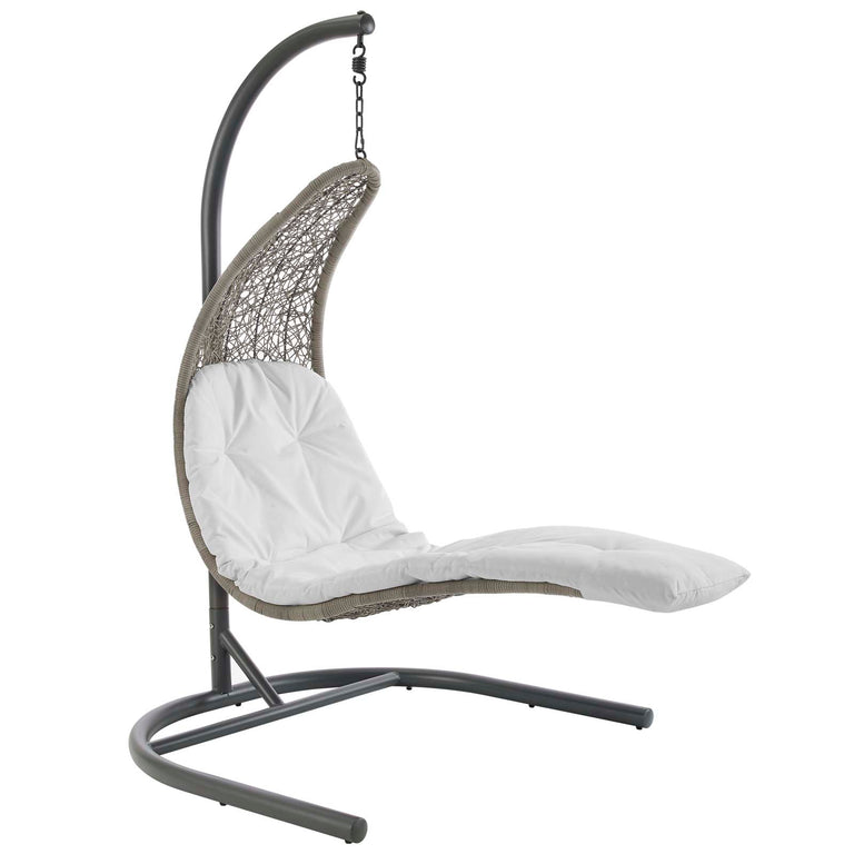 Landscape Hanging Chaise Lounge Outdoor Patio Swing Chair in Light Gray White, EEI-2952-LGR-WHI