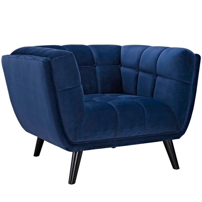 Bestow 3 Piece Performance Velvet Sofa Loveseat and Armchair Set in Navy, EEI-2978-NAV-SET