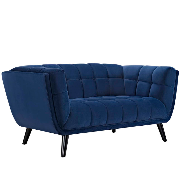 Bestow 3 Piece Performance Velvet Sofa Loveseat and Armchair Set in Navy, EEI-2978-NAV-SET