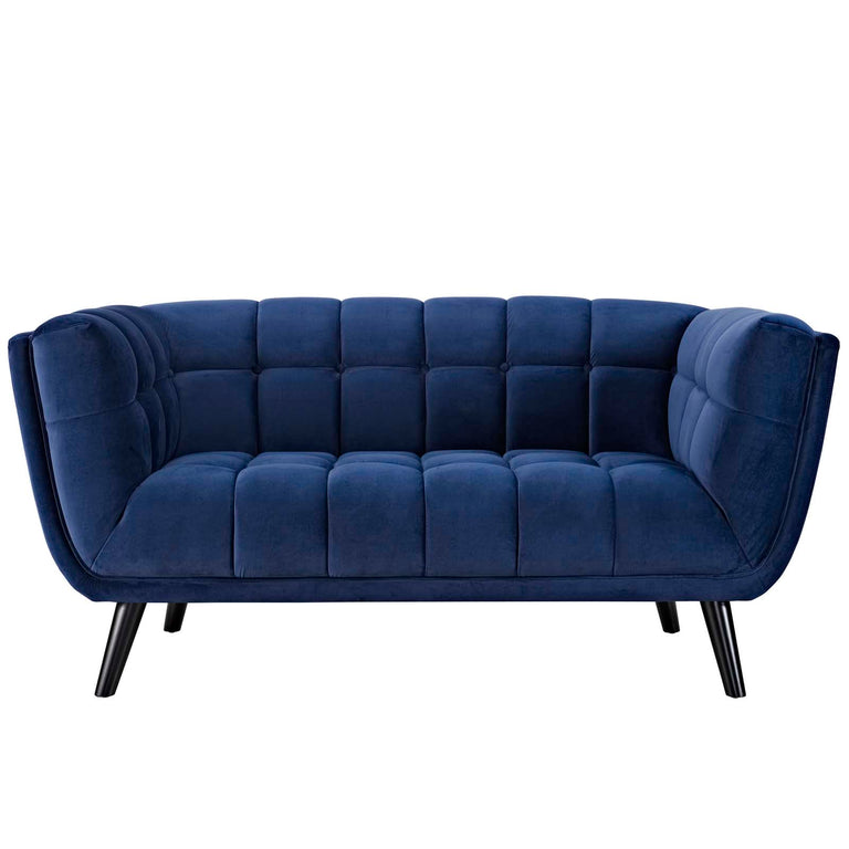 Bestow 3 Piece Performance Velvet Sofa Loveseat and Armchair Set in Navy, EEI-2978-NAV-SET