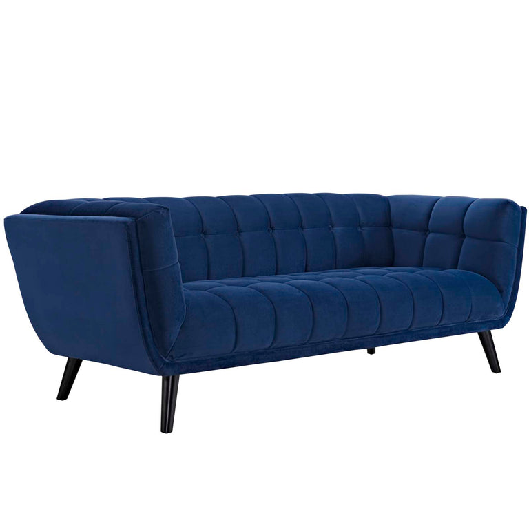 Bestow 3 Piece Performance Velvet Sofa Loveseat and Armchair Set in Navy, EEI-2978-NAV-SET