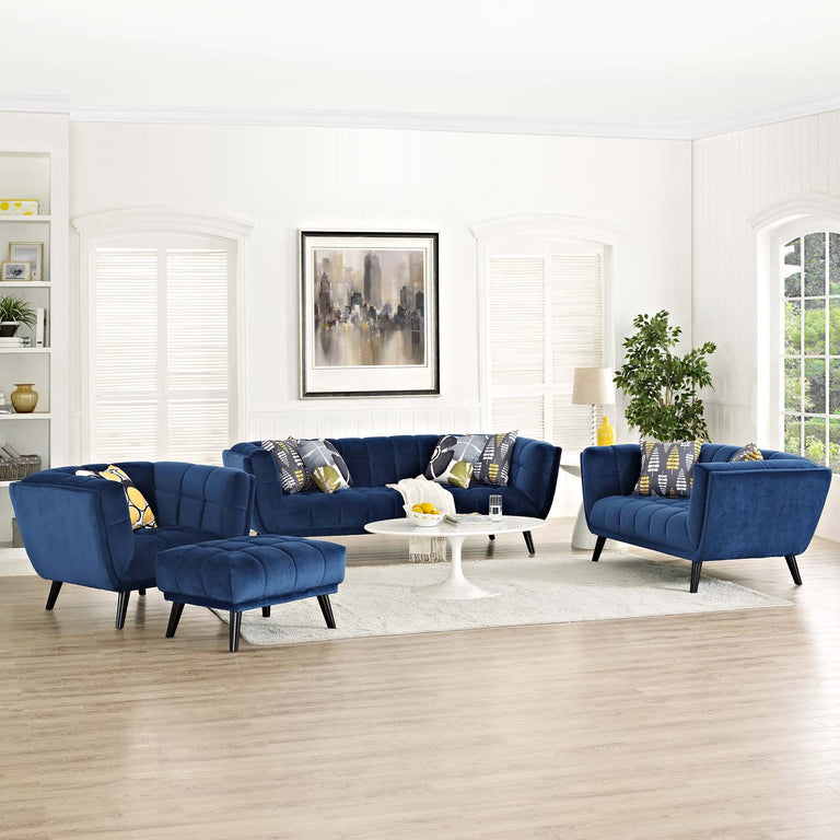 Bestow 3 Piece Performance Velvet Sofa Loveseat and Armchair Set in Navy, EEI-2978-NAV-SET