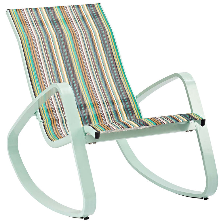 Traveler Rocking Outdoor Patio Mesh Sling Lounge Chair in Green Stripe, EEI-3027-GRN-STR