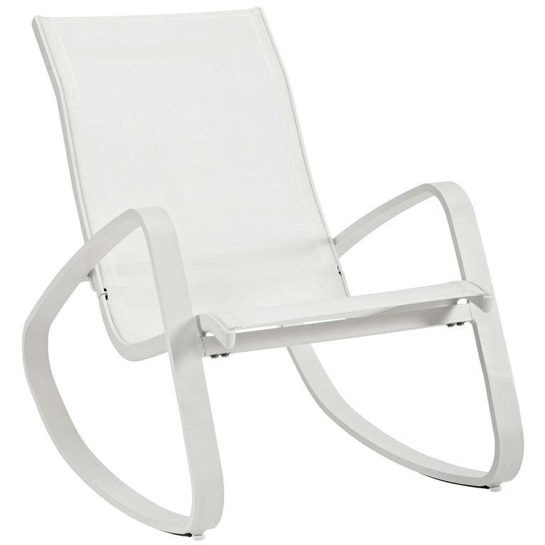 Traveler Rocking Outdoor Patio Mesh Sling Lounge Chair in White White, EEI-3027-WHI-WHI
