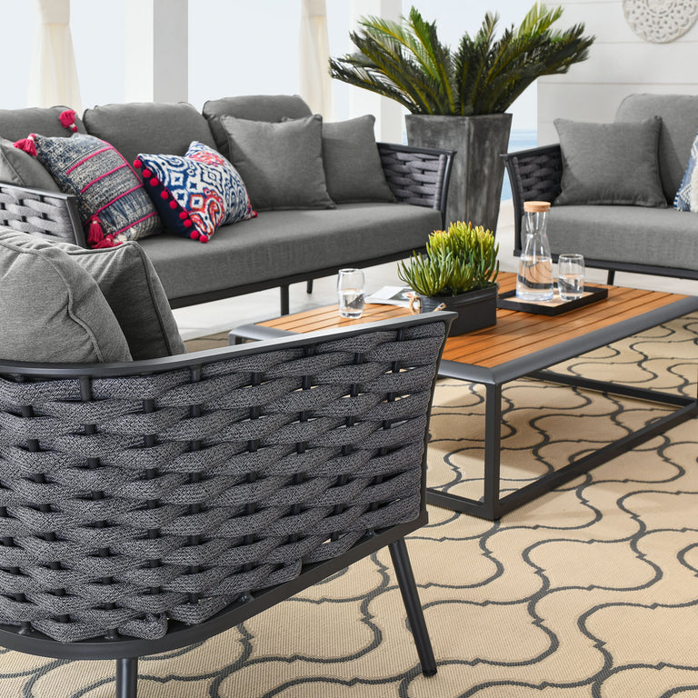 Stance 4 Piece Outdoor Patio Aluminum Sectional Sofa Set in Gray Charcoal, EEI-3161-GRY-CHA-SET
