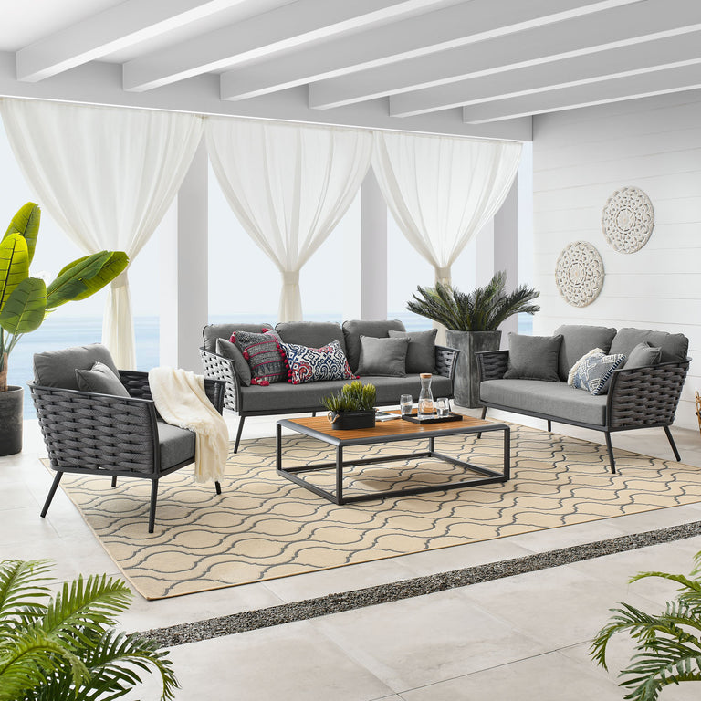 Stance 4 Piece Outdoor Patio Aluminum Sectional Sofa Set in Gray Charcoal, EEI-3161-GRY-CHA-SET